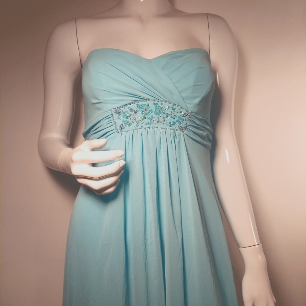 David's Bridal Strapless Chiffon Hi Low Dress